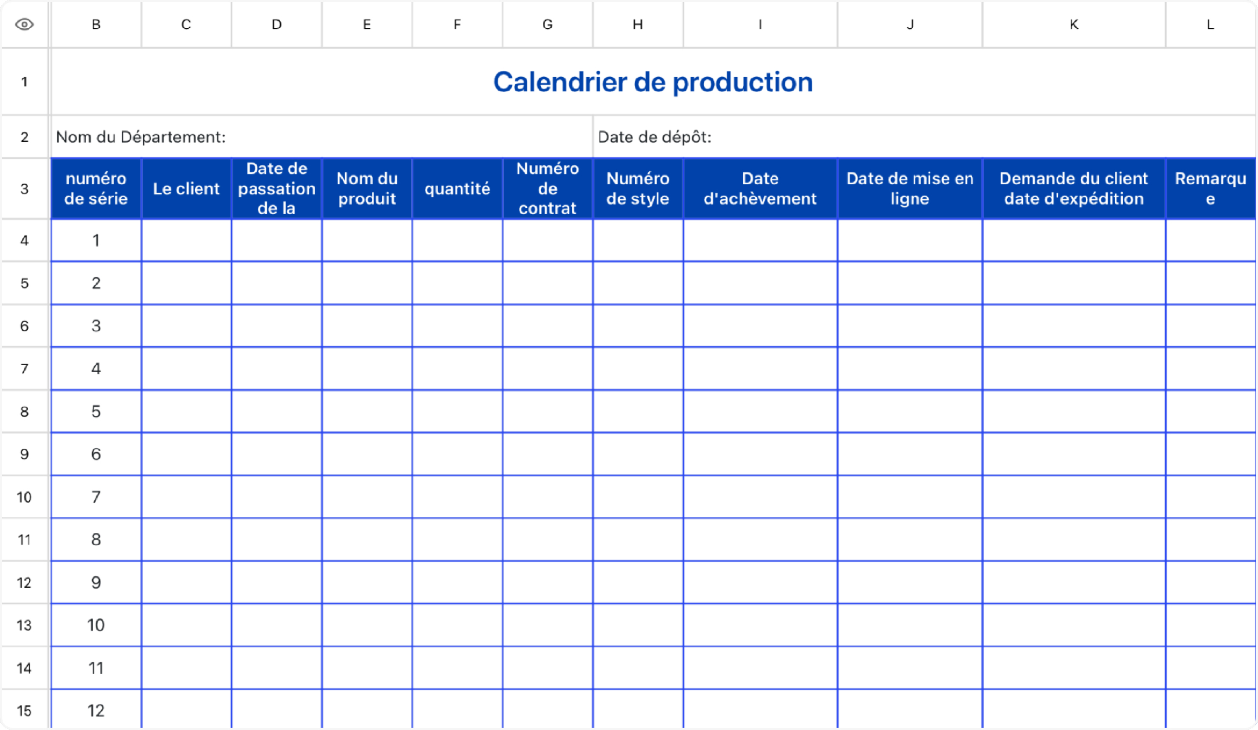 Calendrier de production